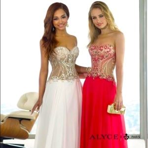 Alyce Paris Beaded Bodice Prom Dress in colour Watermelon